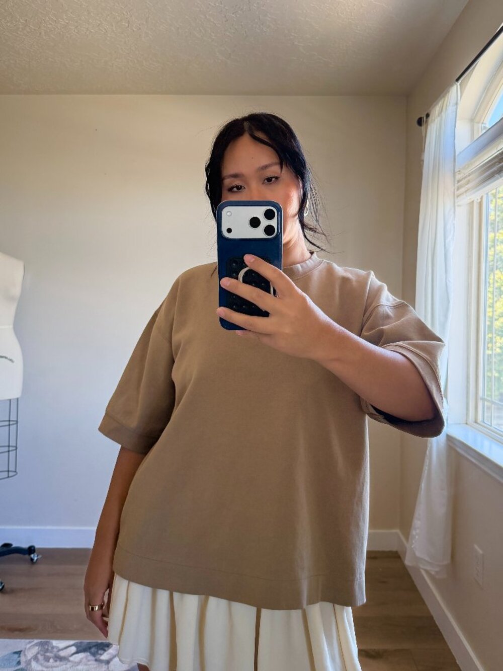 Amongst Others Oversized Taupe Top | Drop Shoulder Tee | Neutral Lounge Top | XL